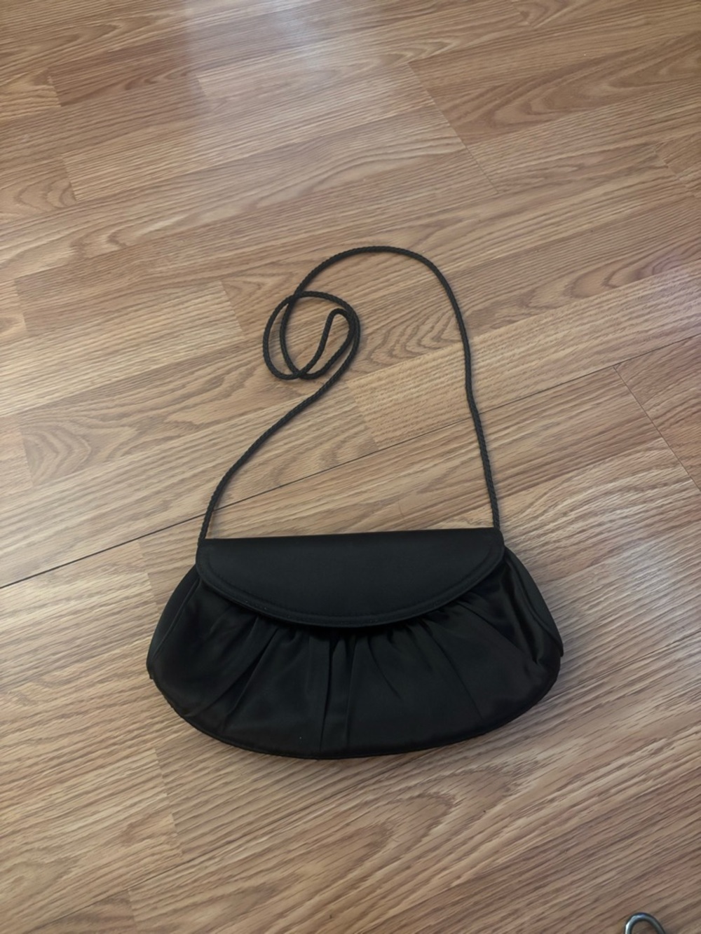 La Regale Black Gathered Evening Clutch with Braided Strap
